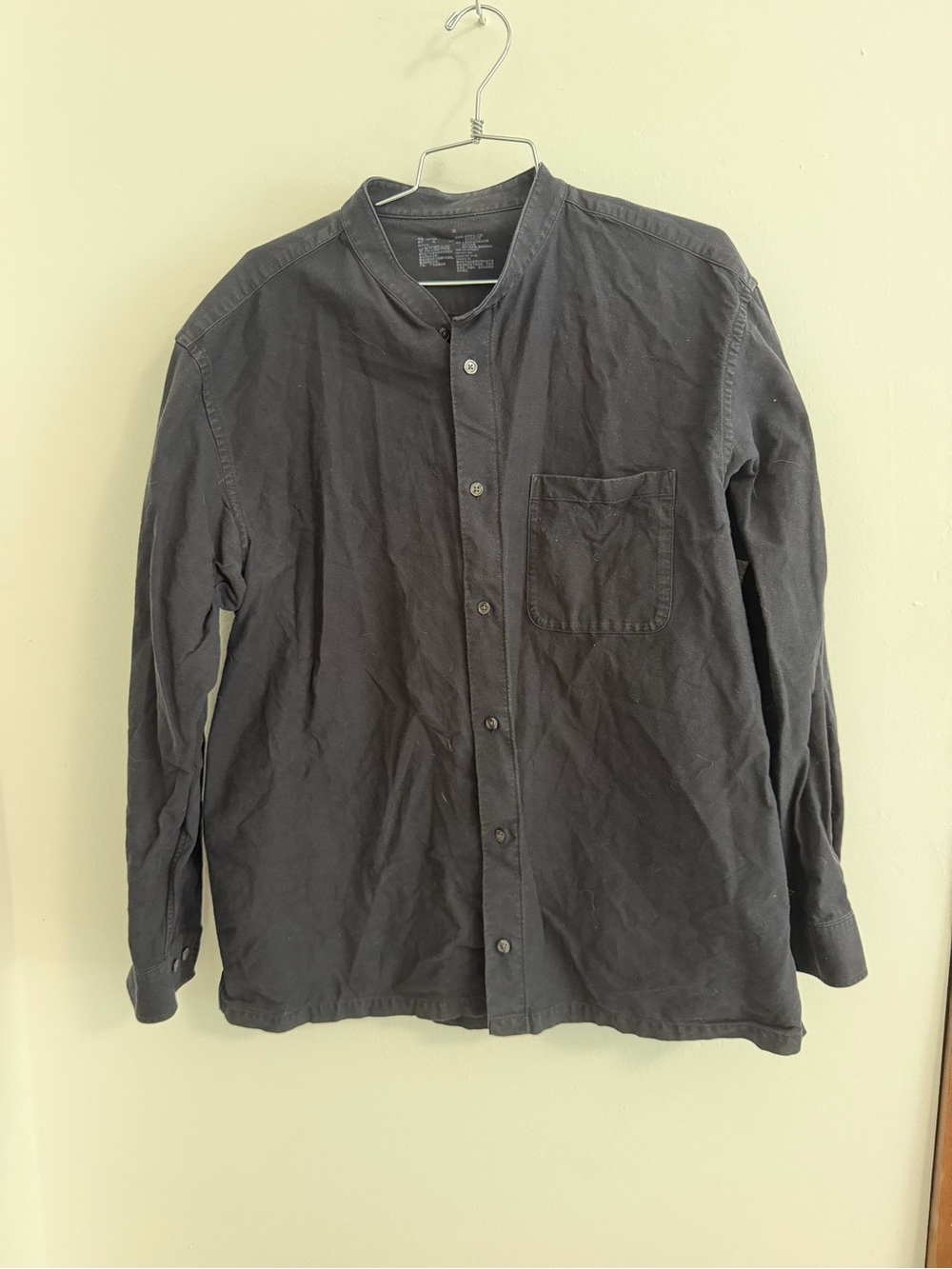 Muji Men's Black Button-Up Collarless Shirt Jacket